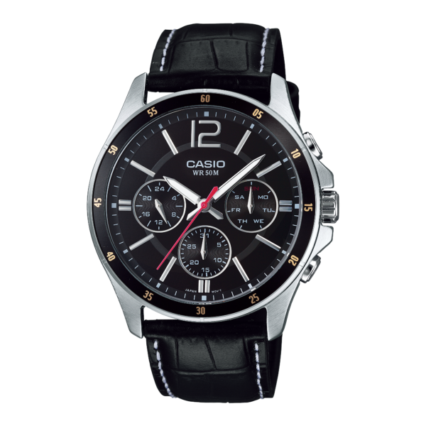 Casio MTP-1374L-1A black leather analog watch