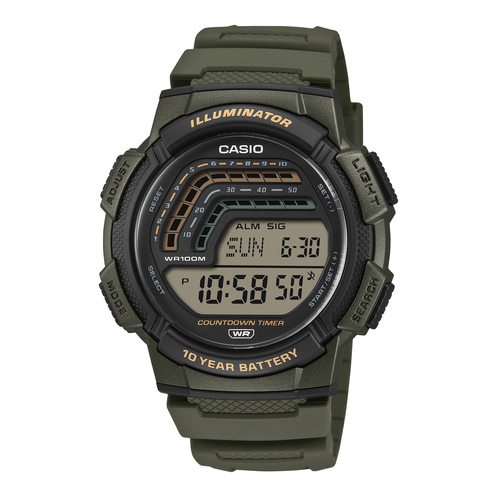 Casio WS-1800-3A olive green digital watch