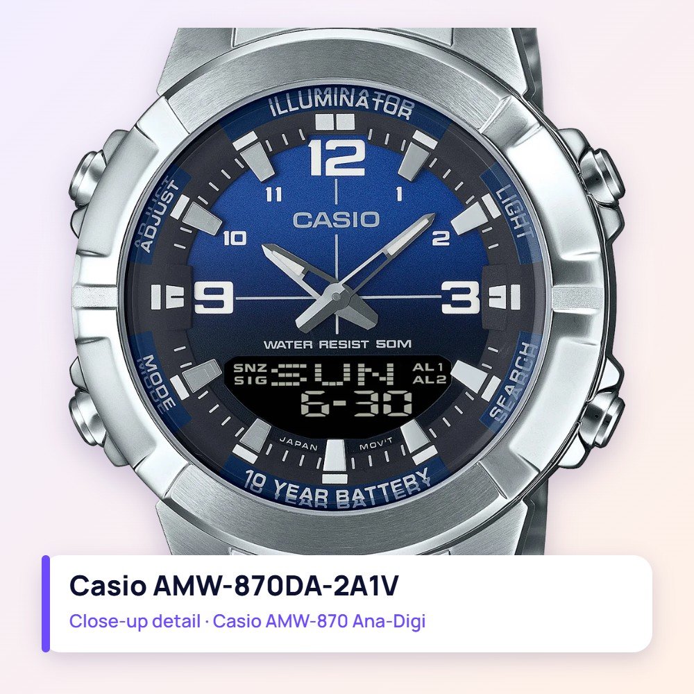 Casio AMW-870DA-2A1V close-up detail