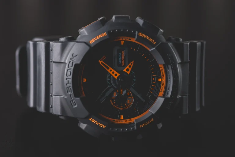 G-Shock watch with orange accents