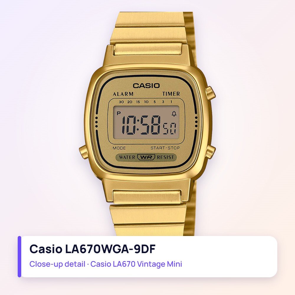 Casio LA670WGA-9DF close-up detail