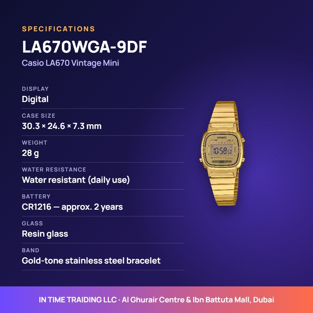 Casio LA670WGA-9DF specifications