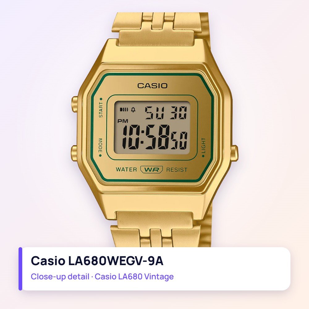 Casio LA680WEGV-9A close-up detail