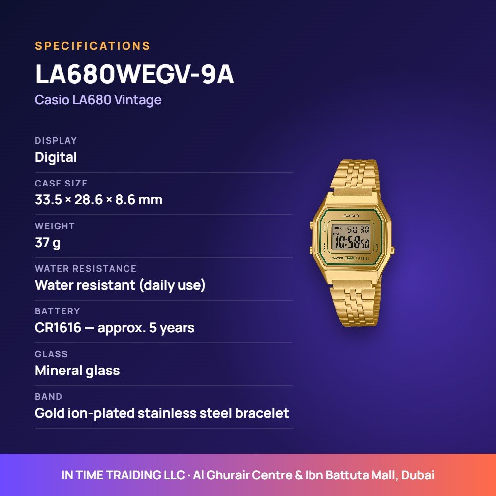 Casio LA680WEGV-9A specifications