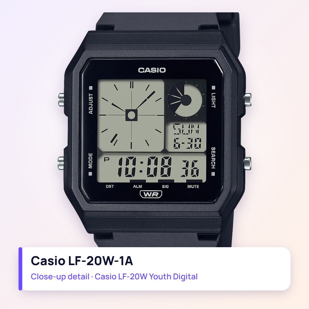 Casio LF-20W-1A close-up detail