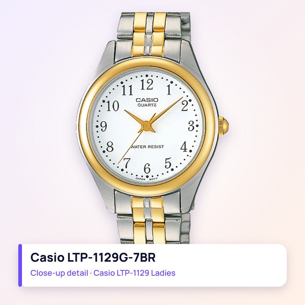 Casio LTP-1129G-7BR close-up detail