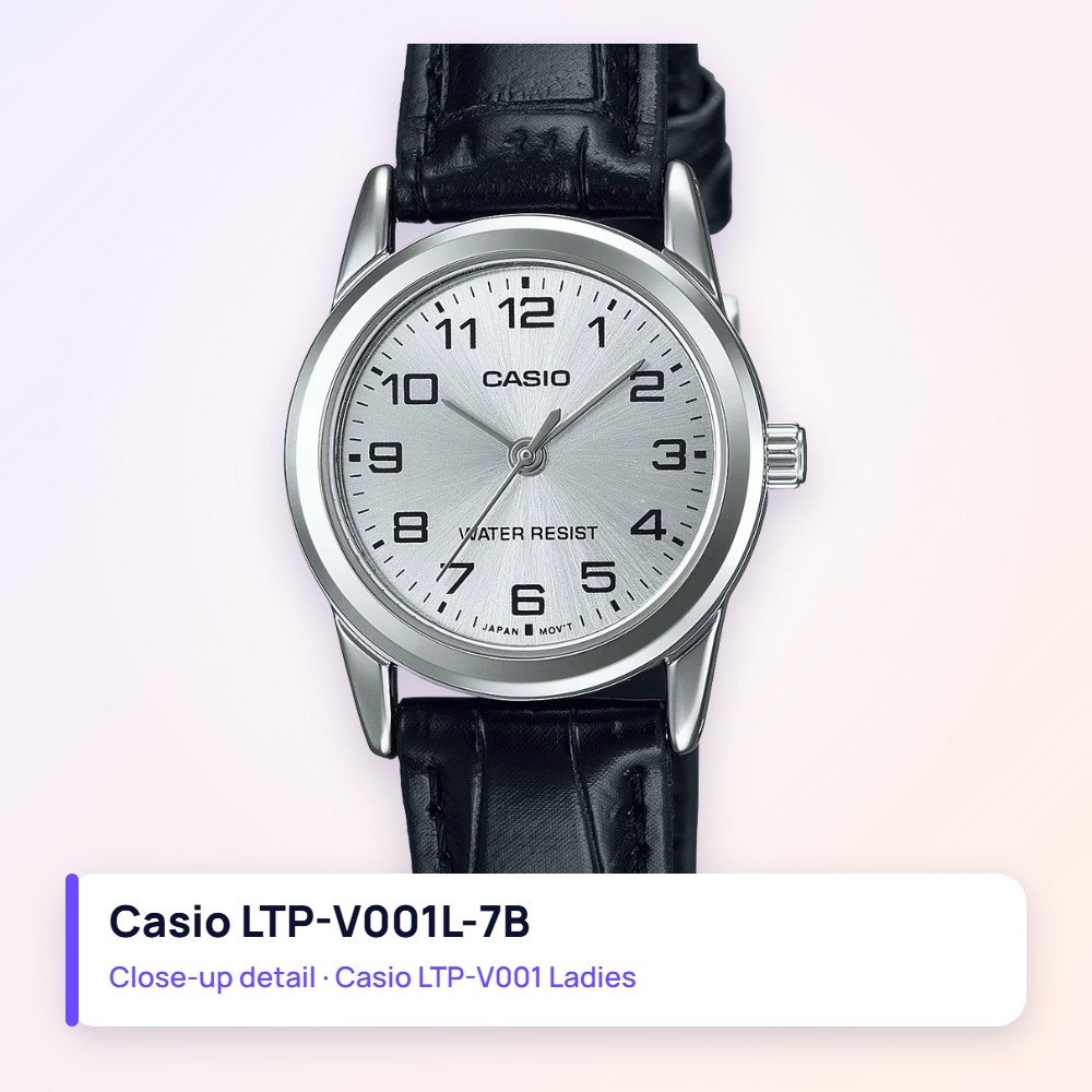 Casio LTP-V001L-7B close-up detail