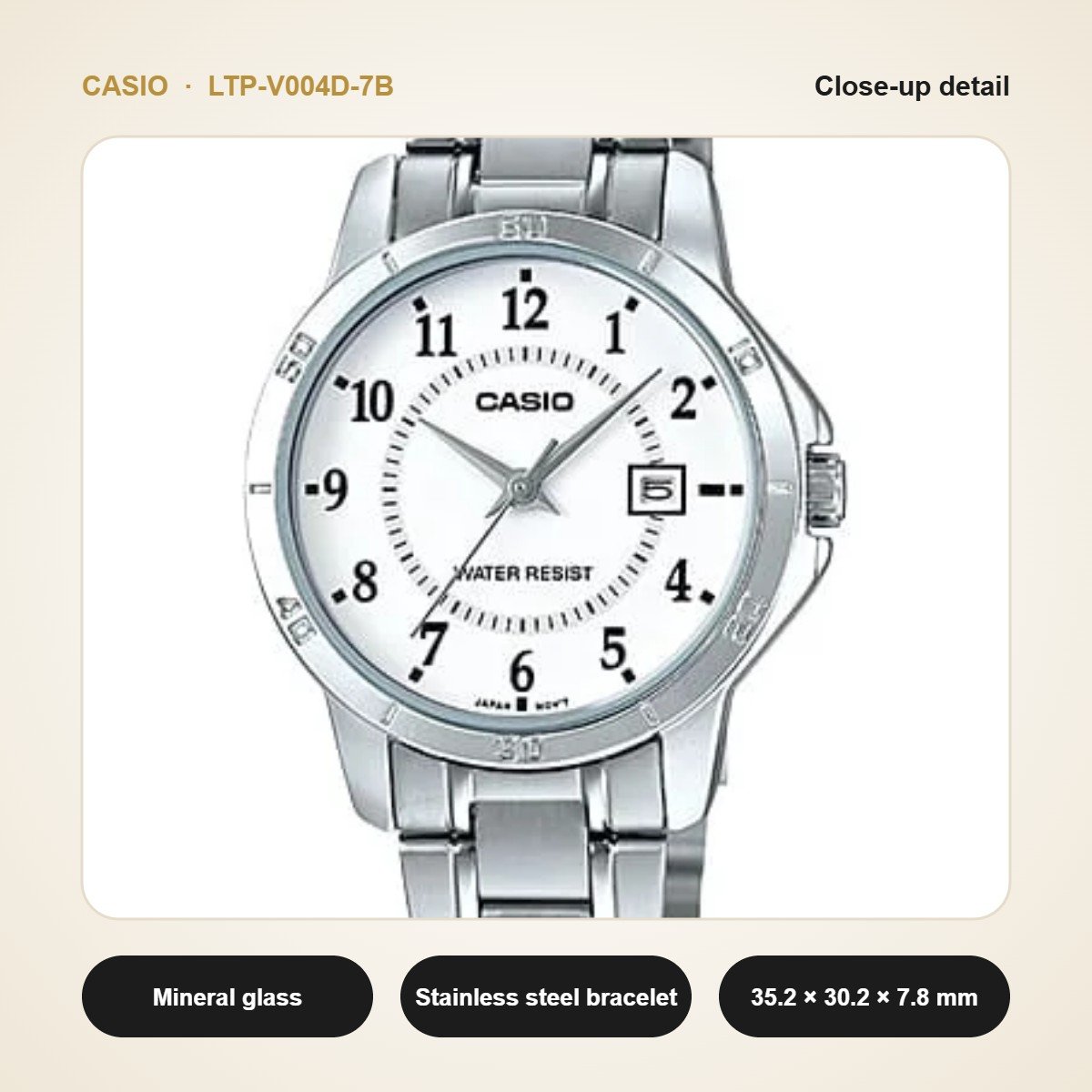 Casio LTP-V004D-7B close-up detail