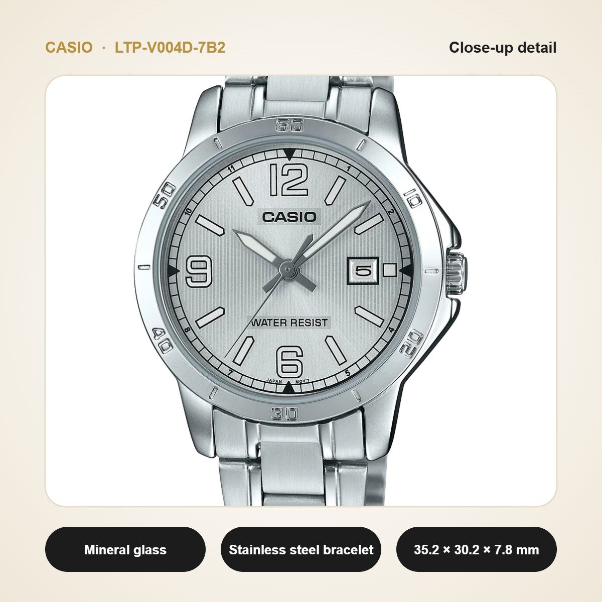 Casio LTP-V004D-7B2 close-up detail
