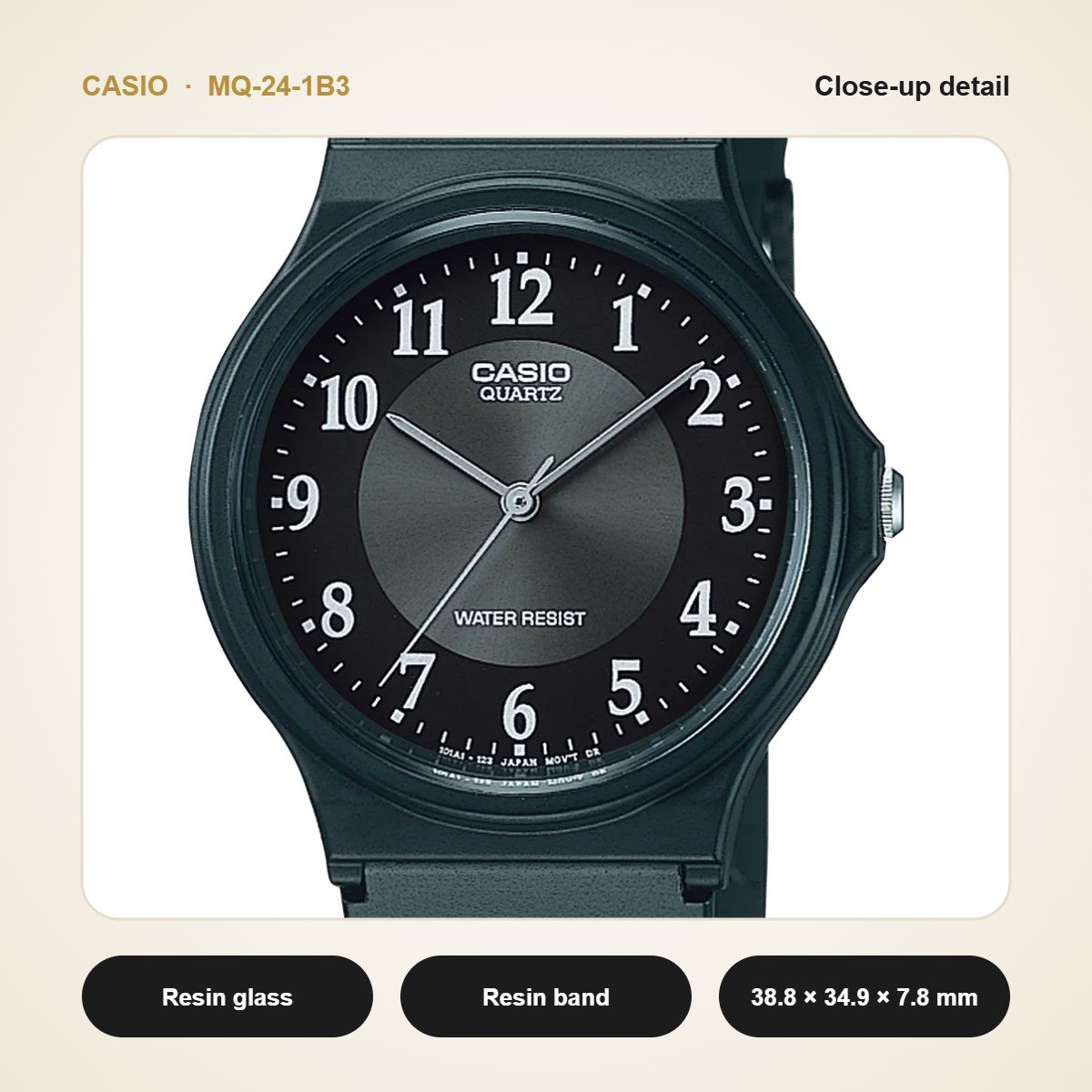 Casio MQ-24-1B3 close-up detail
