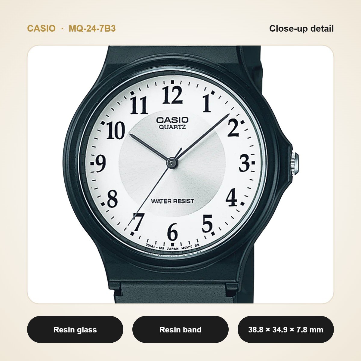 Casio MQ-24-7B3 close-up detail