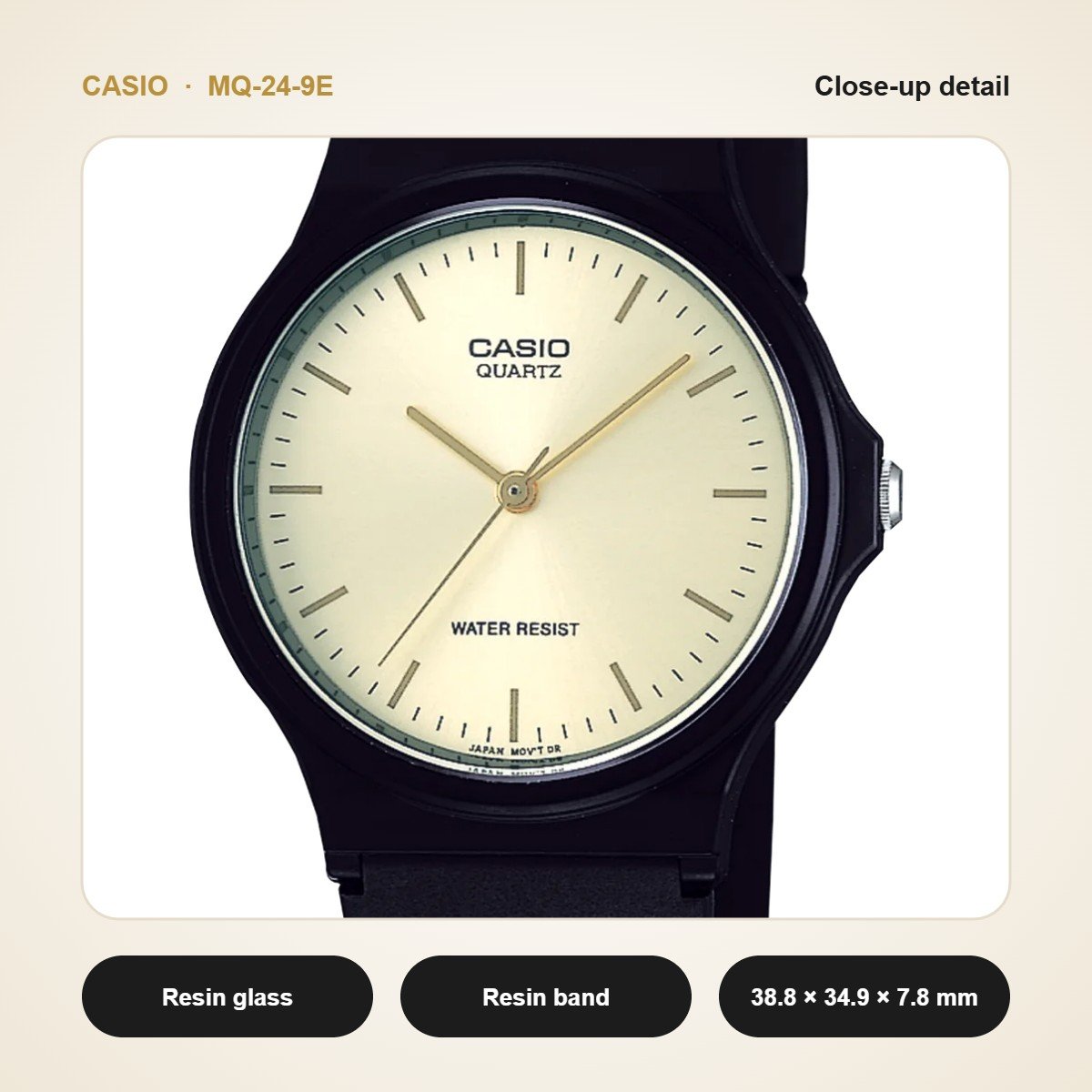 Casio MQ-24-9E close-up detail