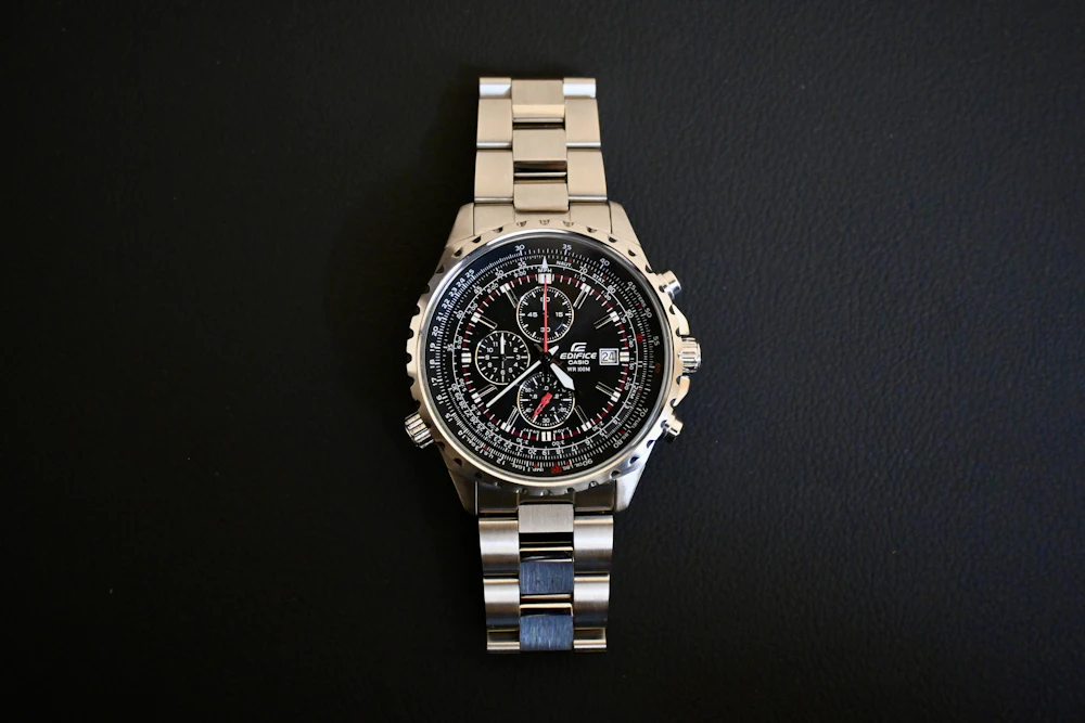Steel chronograph watch on a metal bracelet